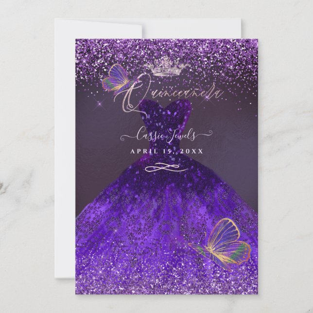 PixDezines Butterflies Quinceanera, Ultra Violet Einladung (Vorderseite)