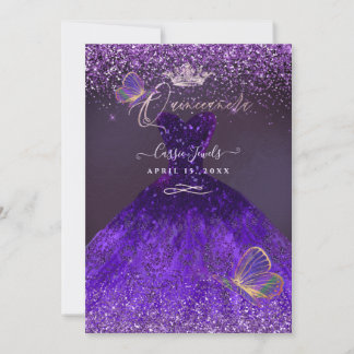 PixDezines Butterflies Quinceanera, Ultra Violet Einladung