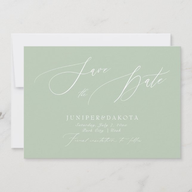 PixDezines Celadon Green Script Save the Date Einladung (Vorderseite)