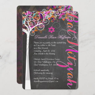 PixDezines CHALKBOARD BAUM DES LEBENS BAT MITZVAH Einladung