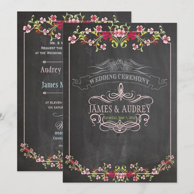 PixDezines Chalkboard/Blumen-/Farbton Einladung (Vorne/Hinten)