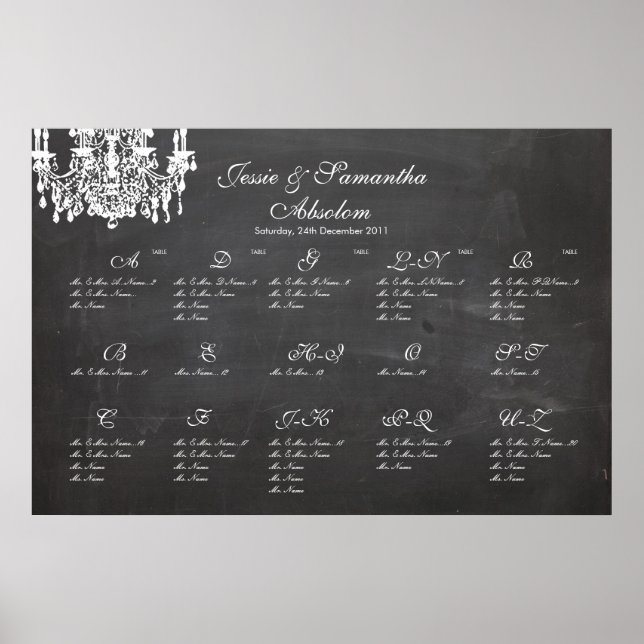 PixDezines chalkboard+Kronleuchter/Sitzplan Poster (Vorne)