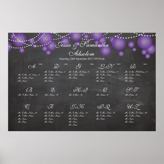 PixDezines chalkboard+lila Laterne/Sitzkarte Poster (Vorne)