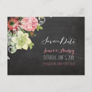 PixDezines Chalkboard Save the Date/Vintage Rose Ankündigungspostkarte