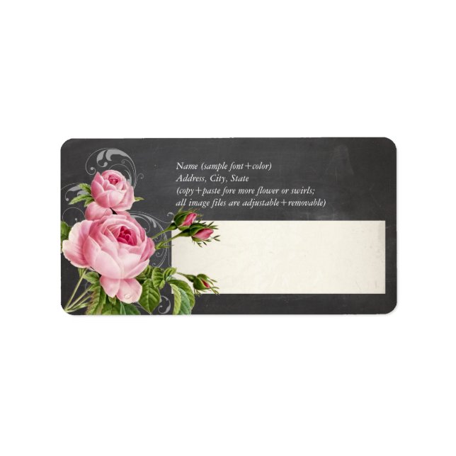 PixDezines chalkboard+Vintage Rose Adressaufkleber (Vorne)