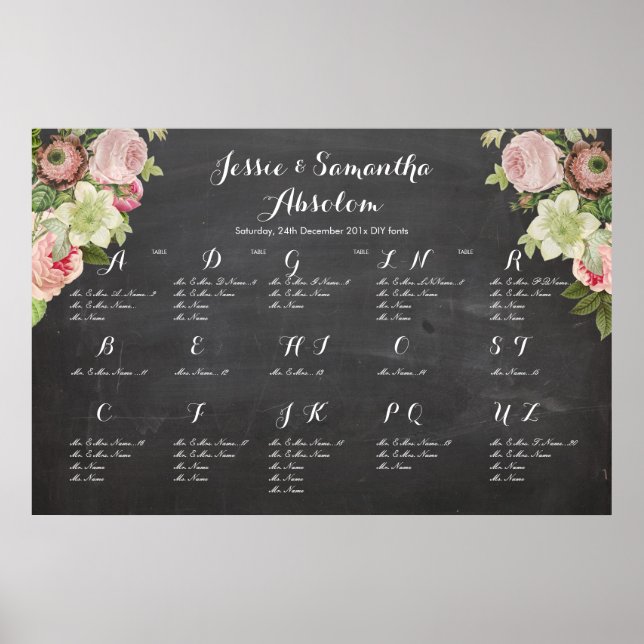 PixDezines chalkboard+Vintage Rose/Sitzplakette Poster (Vorne)