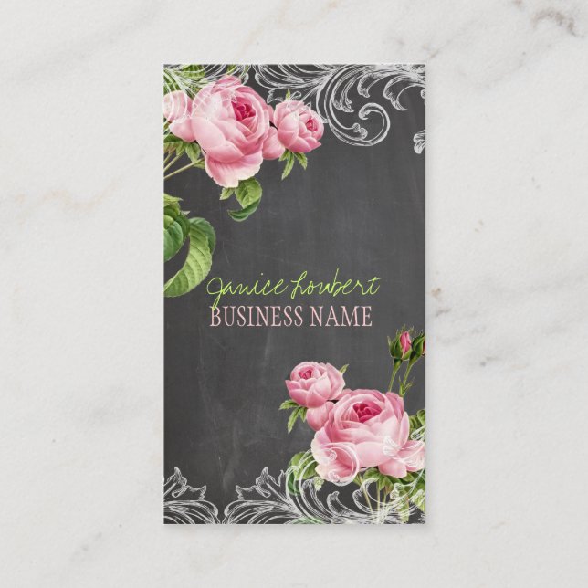 PixDezines Chalkboard + Vintage Rose Visitenkarte (Vorderseite)