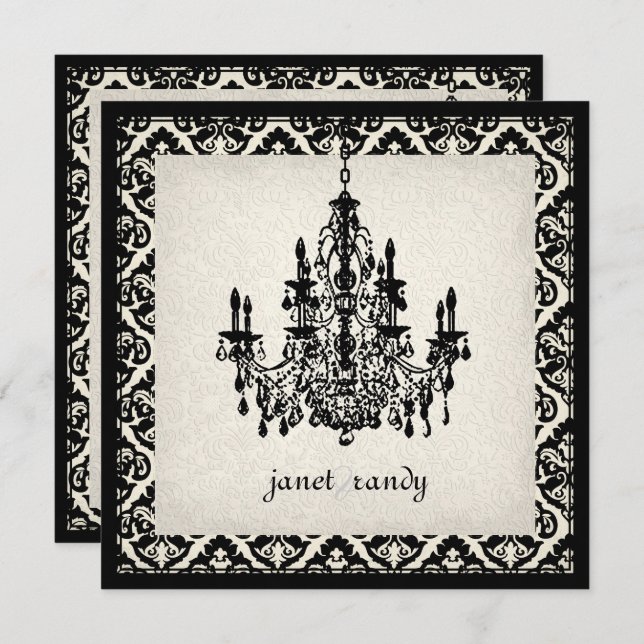 PixDezines Chandelier+Olivia Damast Einladung (Vorne/Hinten)