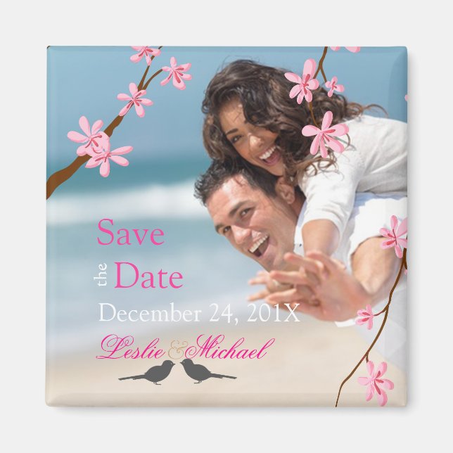PixDezines Cherry Blossom+Liebesvögel Magnet (Vorne)