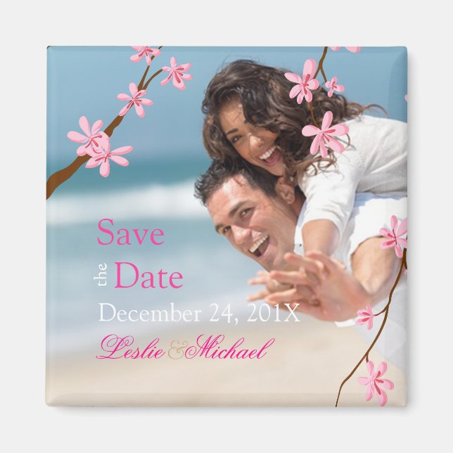 PixDezines Cherry Blossom, Save the Date Foto Magnet (Vorne)