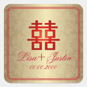 PixDezines chinesisches Doppelglück Quadratischer Aufkleber