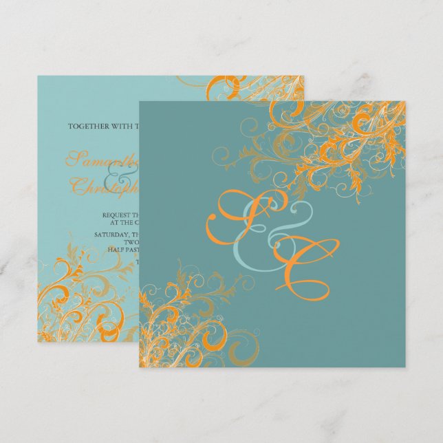 PixDezines Citrus Wirbel/Tageshintergrund Einladung (Vorne/Hinten)