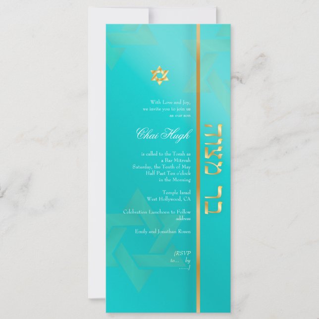 PixDezines Classic Bar Mitzvah/aqua/gold Einladung (Vorderseite)