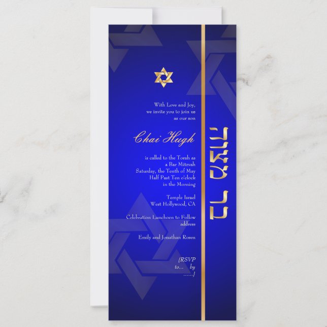 PixDezines Classic Bar Mitzvah/diy blue/gold Einladung (Vorderseite)
