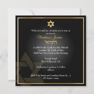 PixDezines Classic Bar Mitzvah/gold+schwarz Einladung