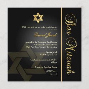 PixDezines Classic Bar Mitzvah/gold+schwarz Einladung