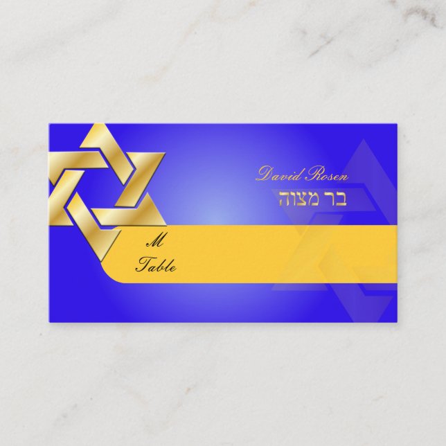 PixDezines Classic Mitzvah Platzkarten/blau+gold Platzkarte (Vorderseite)