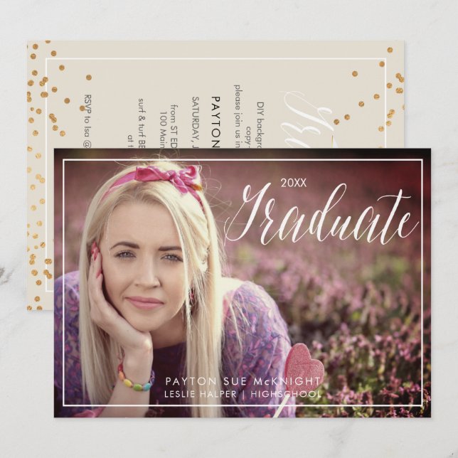 PixDezines Classy Imitats Gold Confetti Abschluss Einladung (Vorne/Hinten)