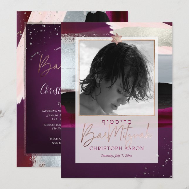 PixDezines Color Block Imitate Silver Bar Mitzvah Einladung (Vorne/Hinten)
