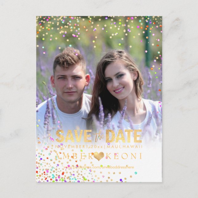 PixDezines Confetti+Imitats Gold Save the Date Ankündigungspostkarte (Vorderseite)