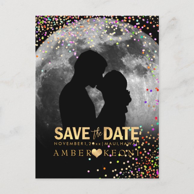 PixDezines Confetti+Imitats Gold Save the Date Ankündigungspostkarte (Vorderseite)