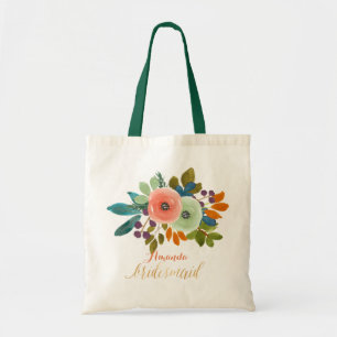 PixDezines Coral+Mint Aquarellblume Tragetasche