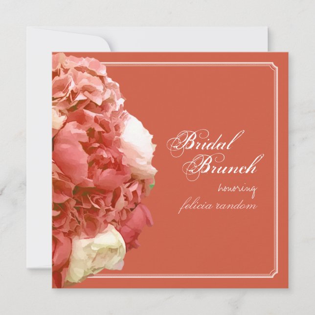 PixDezines Coral Peonies/Hydrangeas/Bridal Brunch Einladung (Vorderseite)