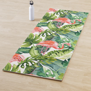 PixDezines CORAL PINK FLAMINGOS, TROPISCHES THEMA Yogamatte