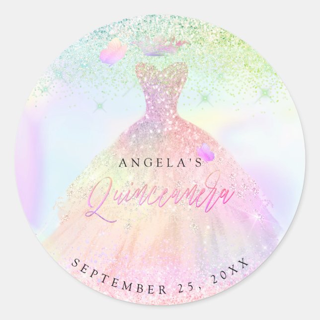 PixDezines Cotton Candy Holographic Quinceanera Runder Aufkleber (Vorderseite)