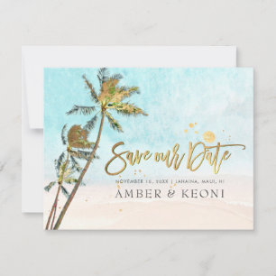 PixDezines Crystal Blue Beach Shoreline Palms Save The Date