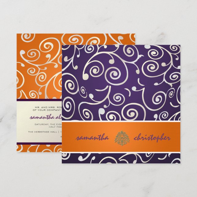 PixDezines Cupcakes Wirbel/lila+orange Einladung (Vorne/Hinten)