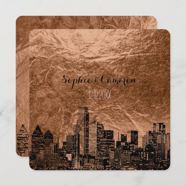 PixDezines Dallas Sketched/Imitats Kupferhintergru Einladung (Vorne/Hinten)