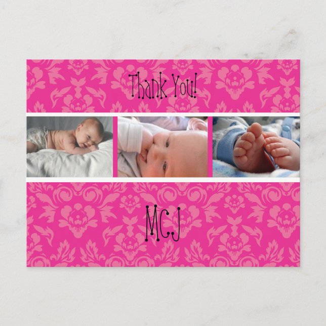 PixDezines Damask 12, Monogram danke Ihnen Postkar Ankündigungspostkarte (Vorderseite)