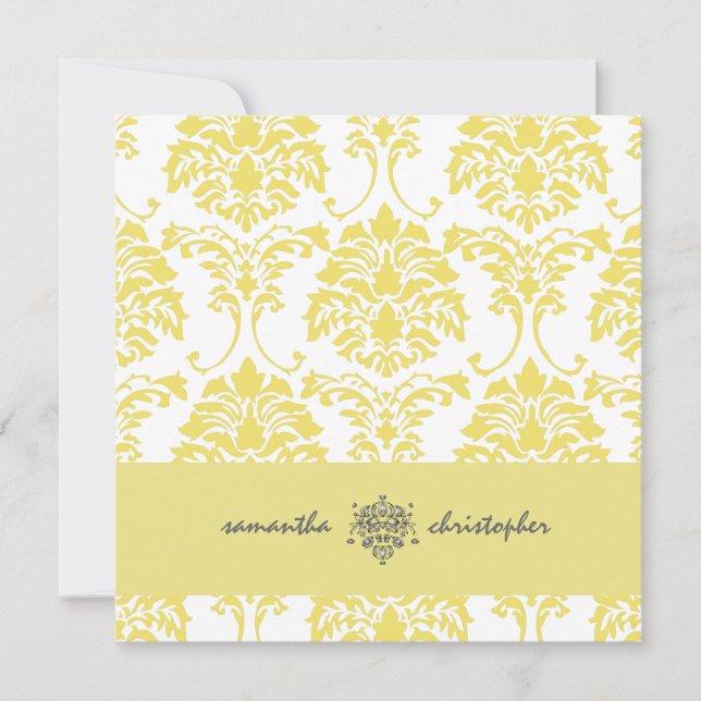 PixDezines Damask 1 Gelb und Grau Akzent Einladung (Vorderseite)