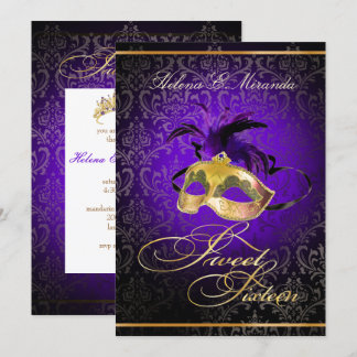 PixDezines DAMASK SWEET 16 MASQUERADE/DIY LILA Einladung