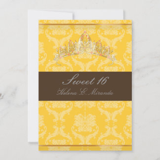 PixDezines Damask Sweet 16/ tiara/gelb+Schokolade Einladung
