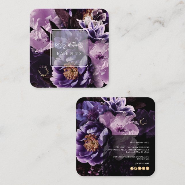 PixDezines Dark Moody Flowers Quadratische Visitenkarte (Vorne/Hinten)