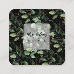 PixDezines Dark Moody Green Gold Eucalyptus Quadratische Visitenkarte