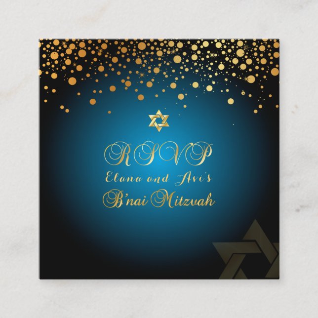 PixDezines DAZZLED GOLD/B'nai Mitzvah RSVP-Karten Quadratische Visitenkarte (Vorderseite)