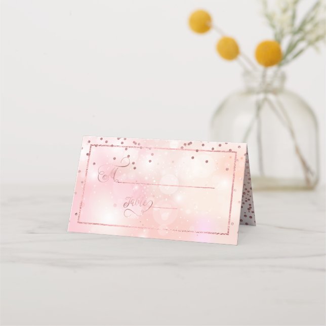 PixDezines Dazzled Imitate Rose Gold Confetti+Boke Platzkarte (Vorderseite)
