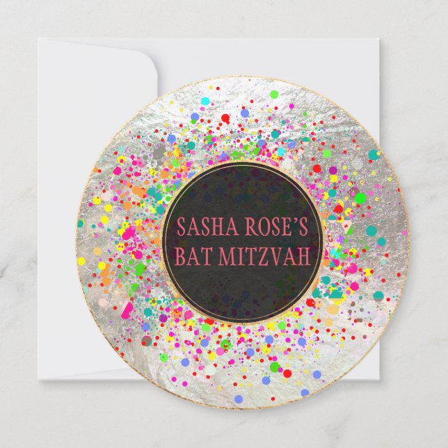 PixDezines Dazzled/Neon Speck/Bat Mitzvah Einladung (Vorderseite)