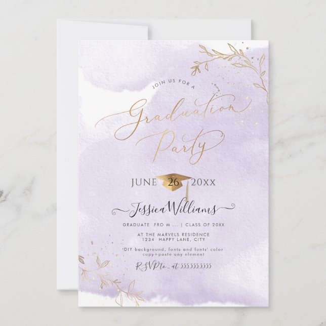 PixDezines Delicate Gold Foliage Abschluss Einladung (Vorderseite)