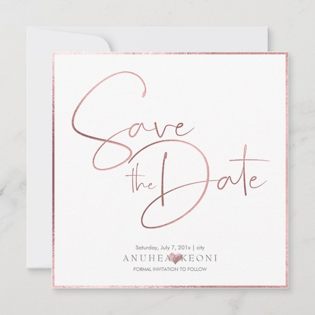 PixDezines DELICATE LIEBE IMITATE ROSE GOLD FOIL Save The Date (Vorderseite)