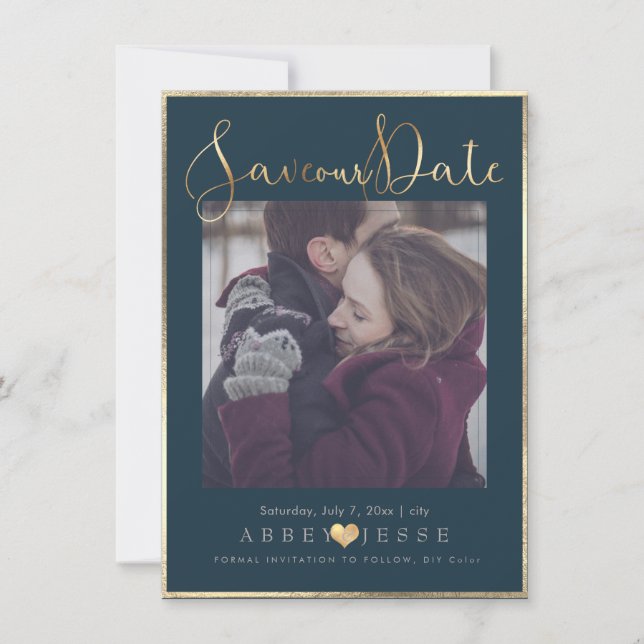 PixDezines DELICATE LIEBE IMITATS GOLD|DIY FARBE Save The Date (Vorderseite)