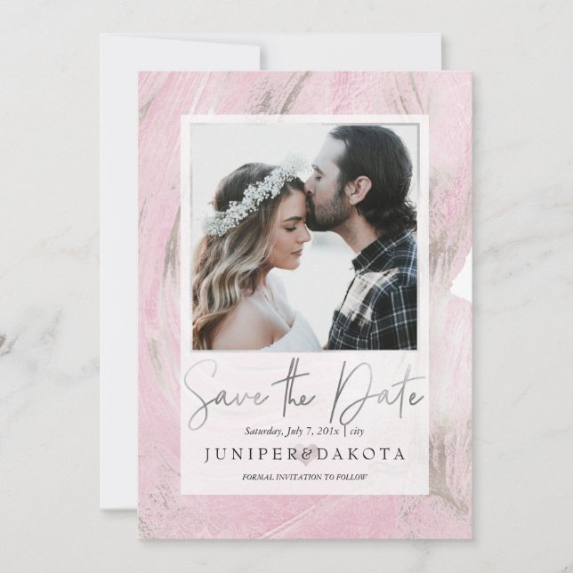 PixDezines Desert Stone Blush Pink Silver Einladung (Vorderseite)