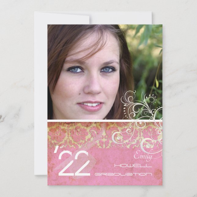 PixDezines Desiree Damask/Vintag+Pink Einladung (Vorderseite)