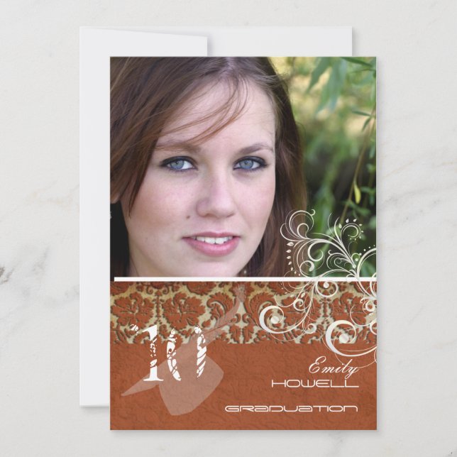 PixDezines Desiree Damask+Wirbel Abschluss Einladung (Vorderseite)