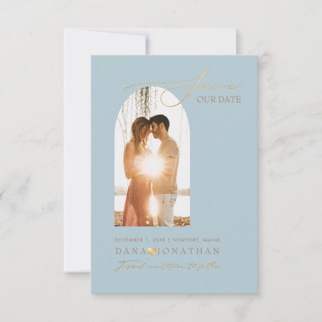 PixDezines DIY Color Arch Frame Dusty Blau Rettete Save The Date (Vorderseite)