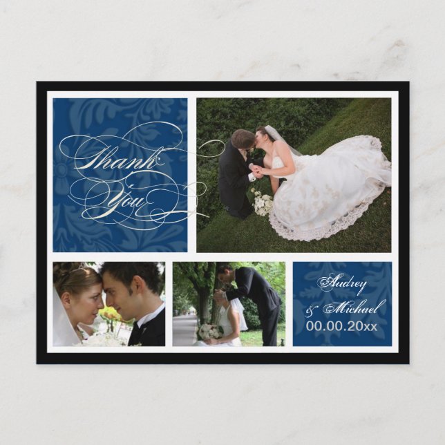 PixDezines DIY Color/Damask Fotos Vielen Dank Postkarte (Vorderseite)