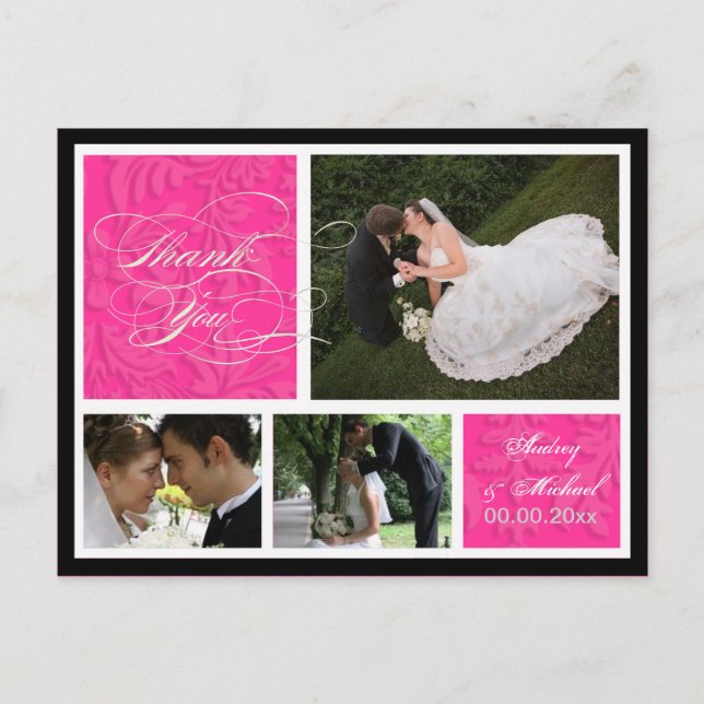 PixDezines DIY Color/Damask Fotos Vielen Dank Postkarte (Vorderseite)